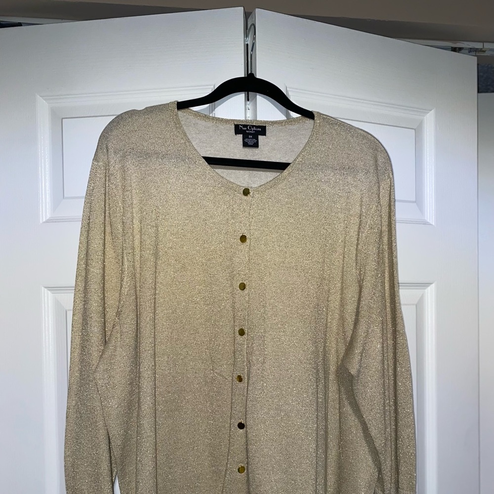 Gold sparkly cardigan by Nue Options Woman 3X